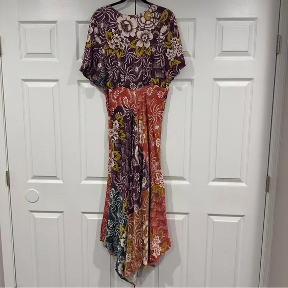 NWOT By Anthropologie Short-Sleeve V-Neck Button-Front Multicolor Midi Dress 14 - Picture 12 of 15